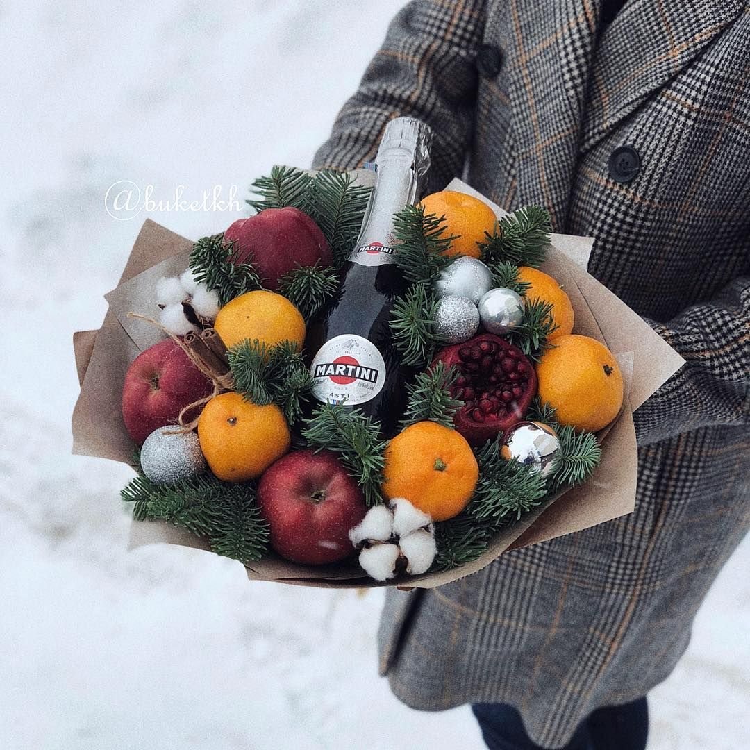 Букет из мандаринов и шампанского