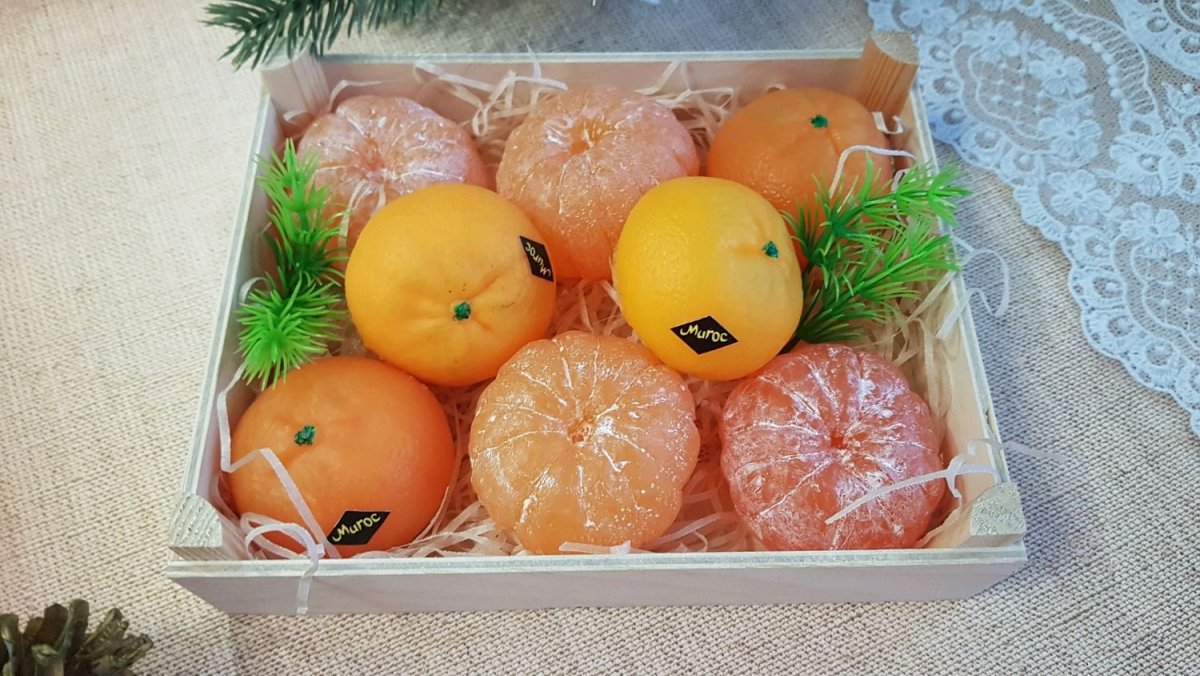Новогодние букеты из мыла с мандаринами