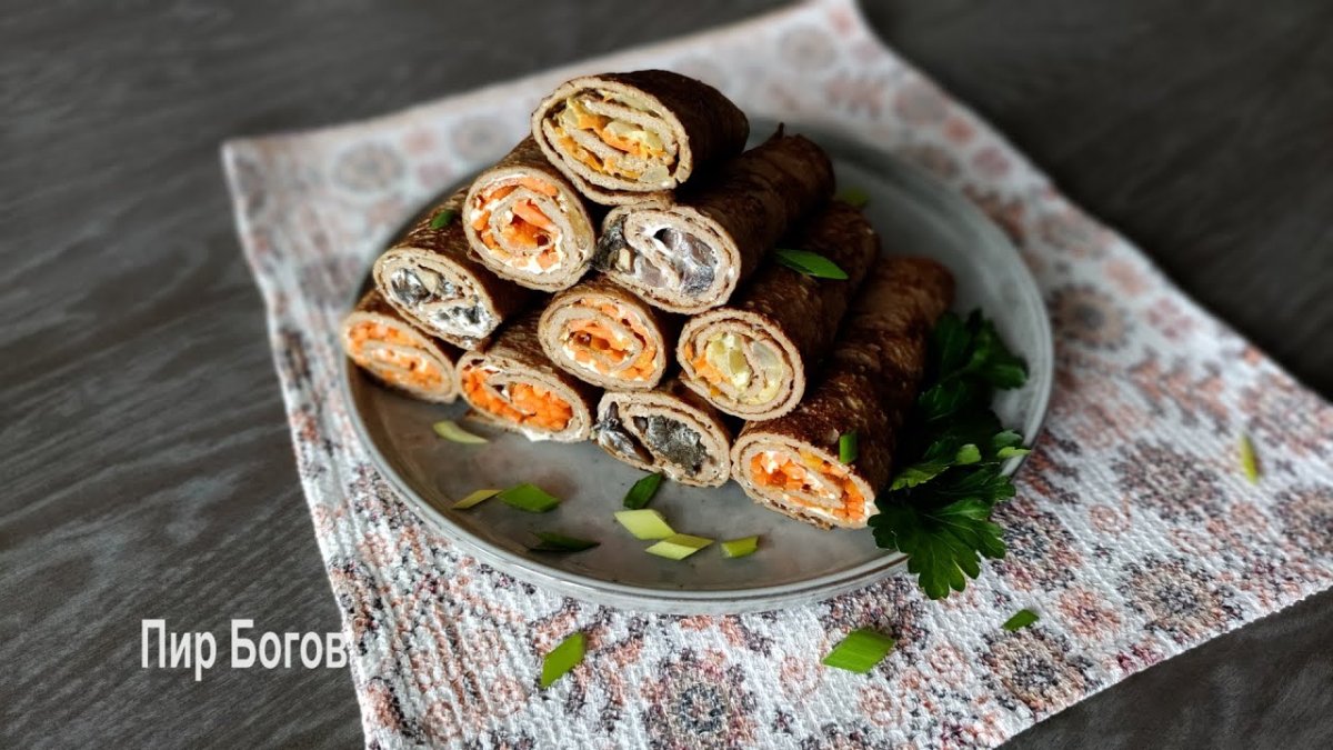 Блины фаршированные гречкой и печенью