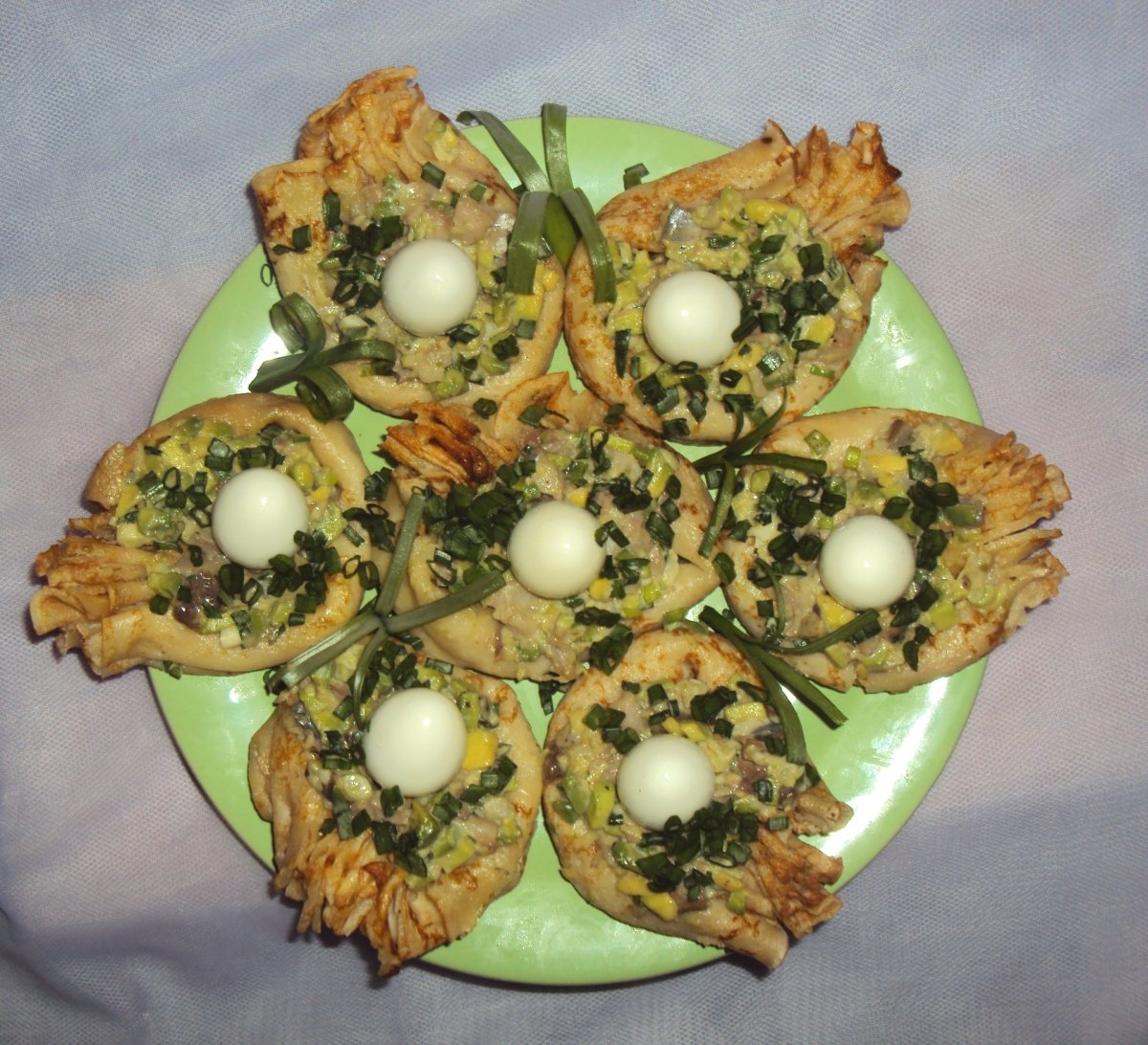 Блинные мешочки с курицей