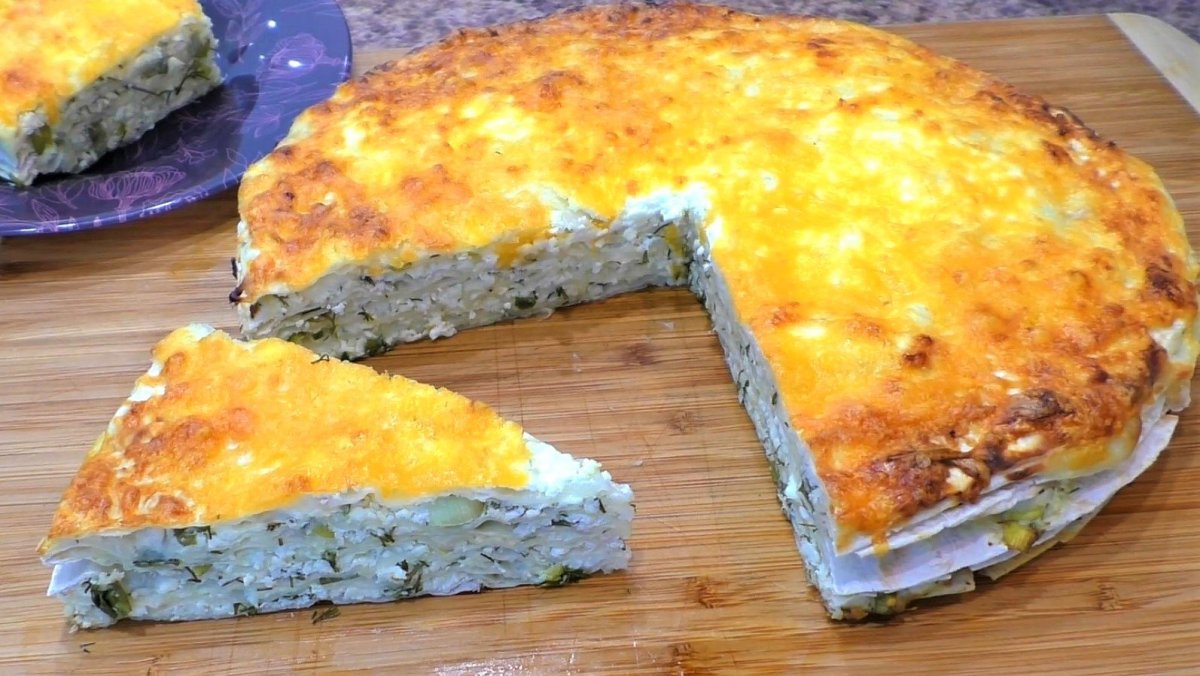 Ачма из лаваша с сыром и творогом в духовке