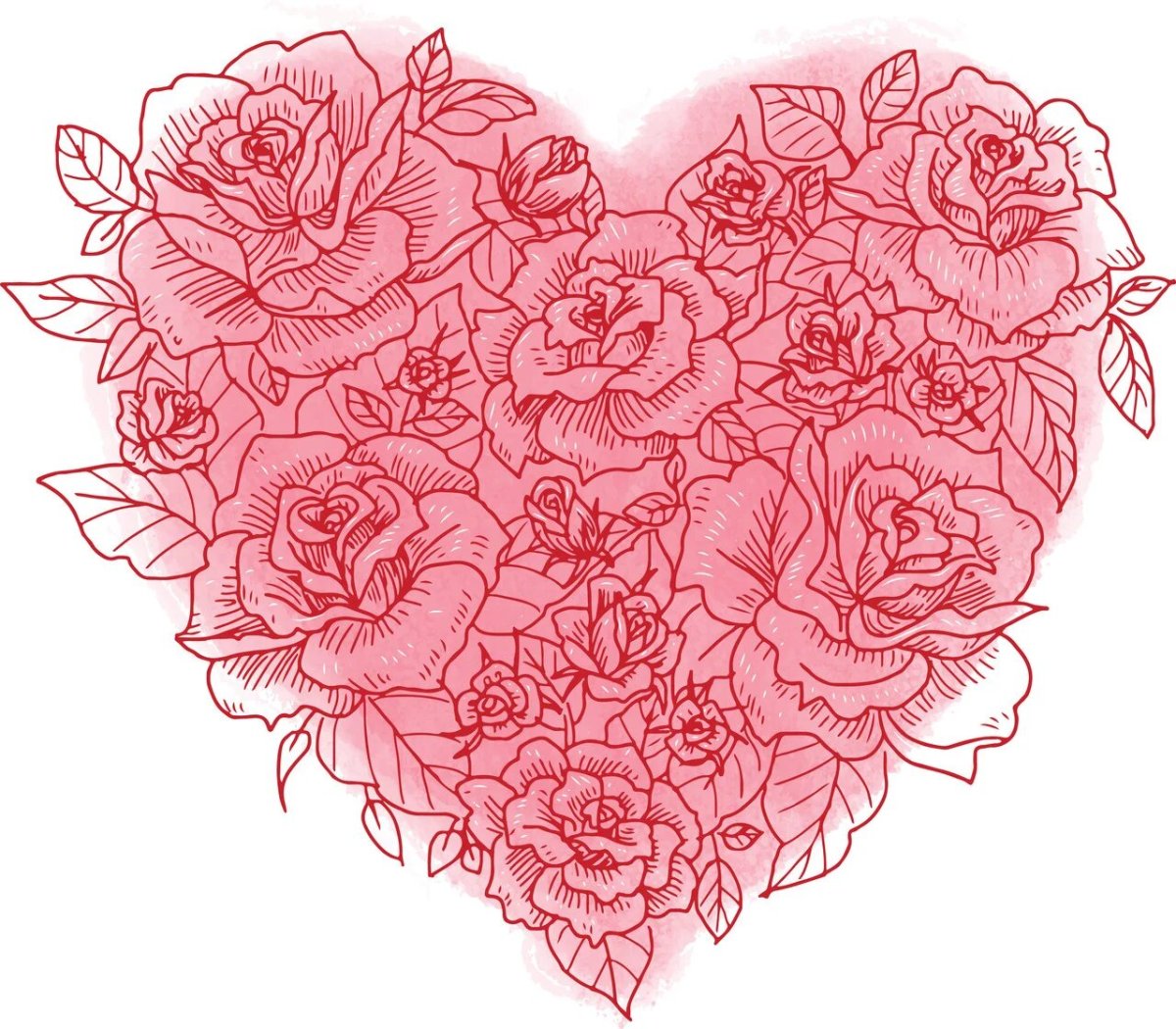 Сердце из рисованных цветов