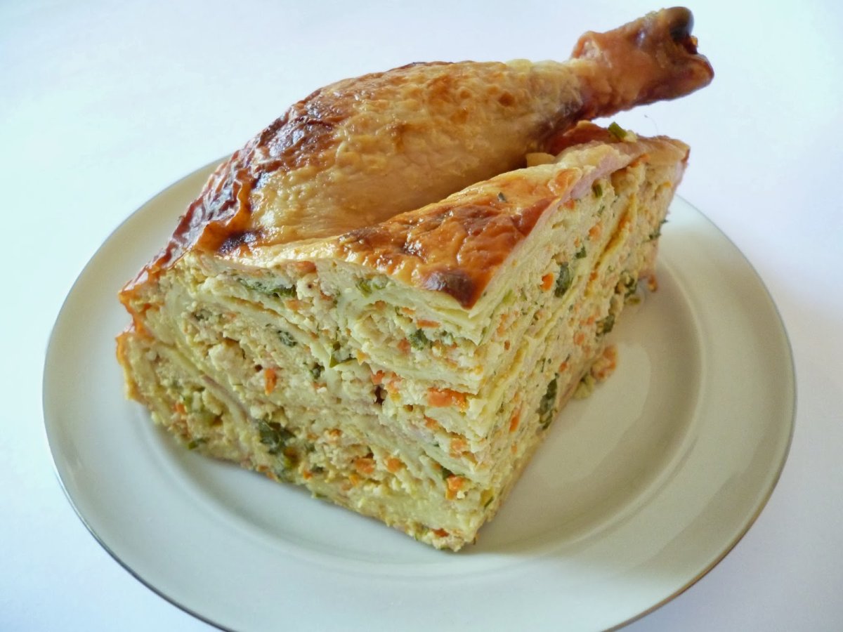 Курица фаршированная блинами