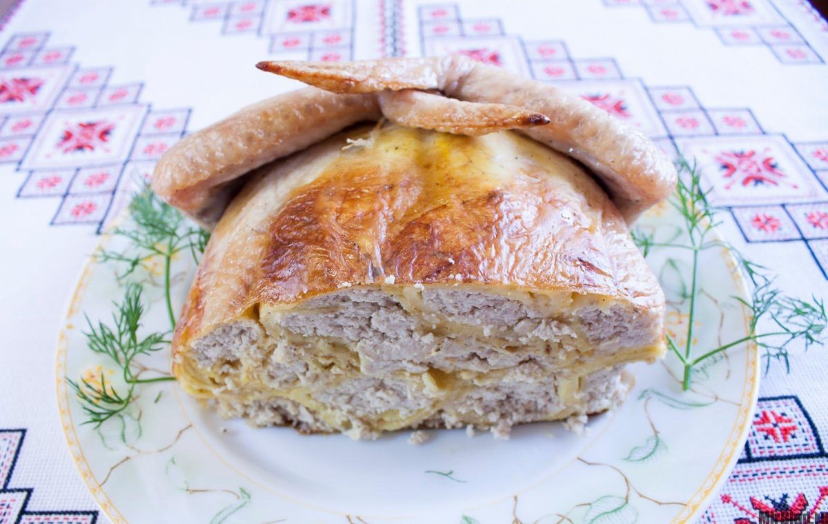 Курица фаршированная грибами