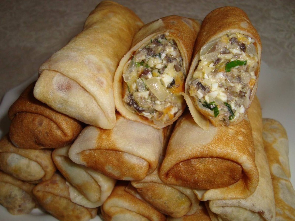 Блины фаршированные ливерной колбасой
