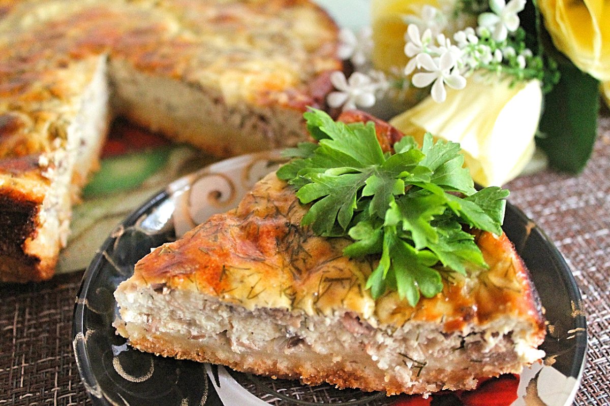Заливной пирог с картошкой и грибами