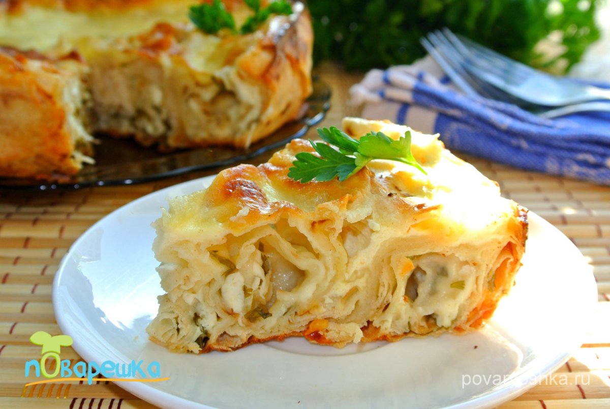 Пирог лаваш в заливке с мясным фаршем