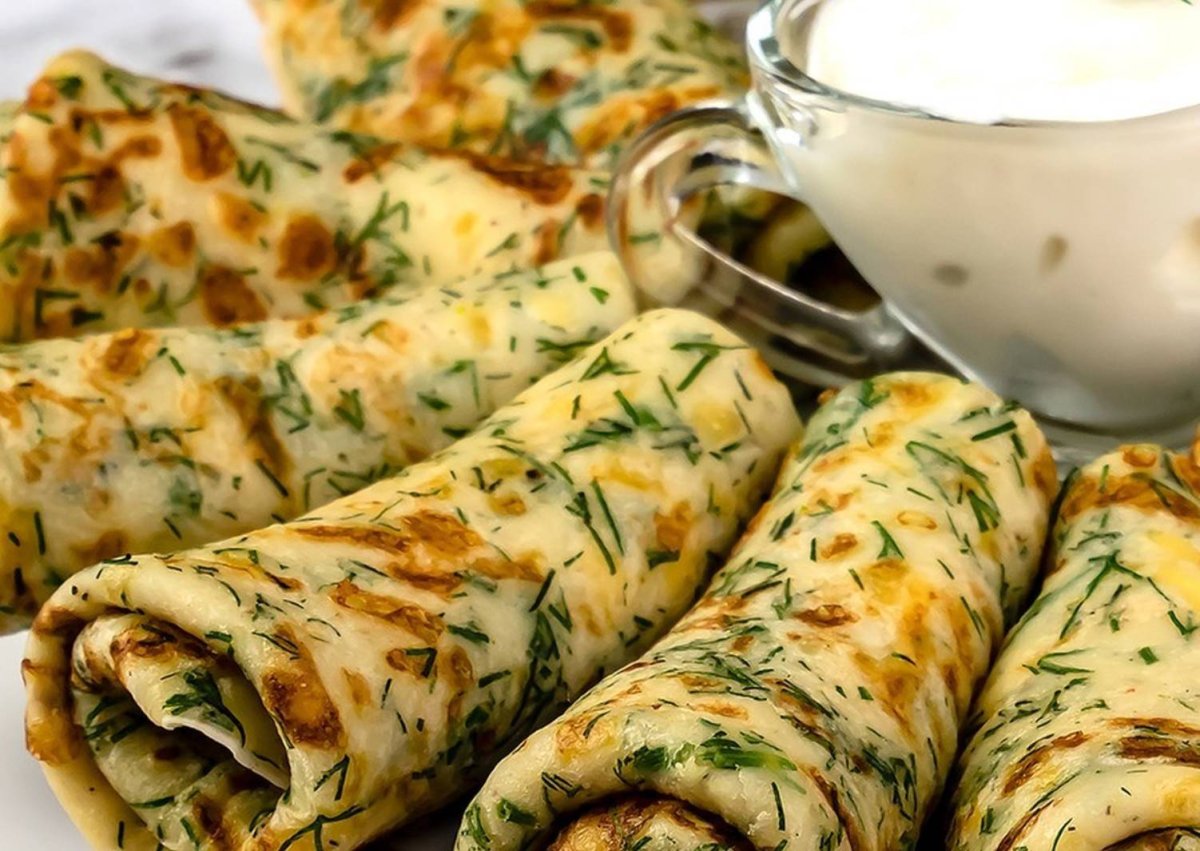 Сырные блины с укропом