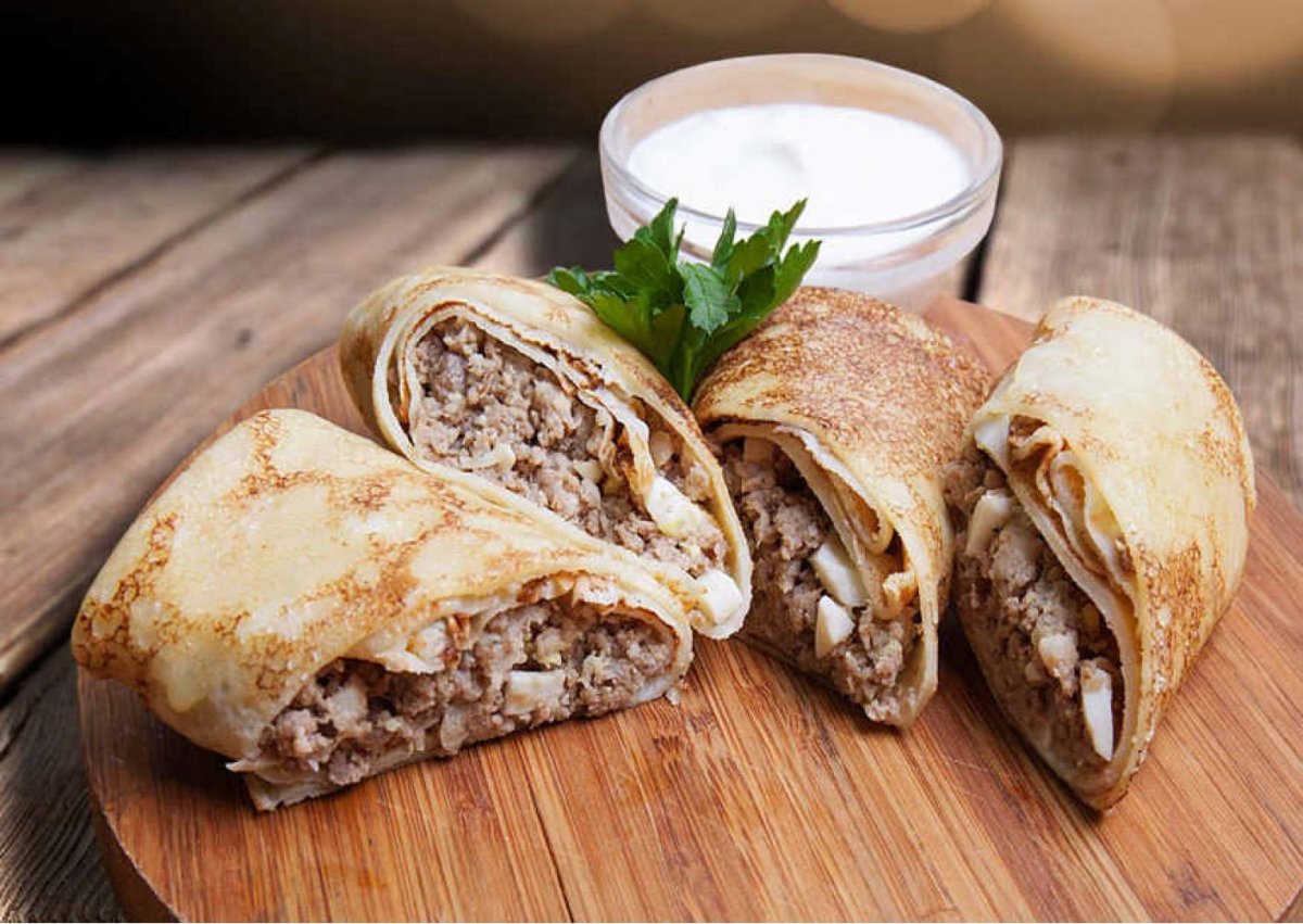 Блинные мешочки с курицей