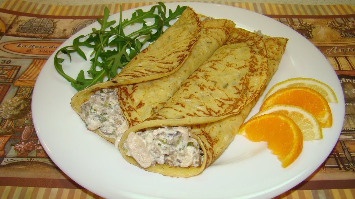 Домашние блинчики с курицей