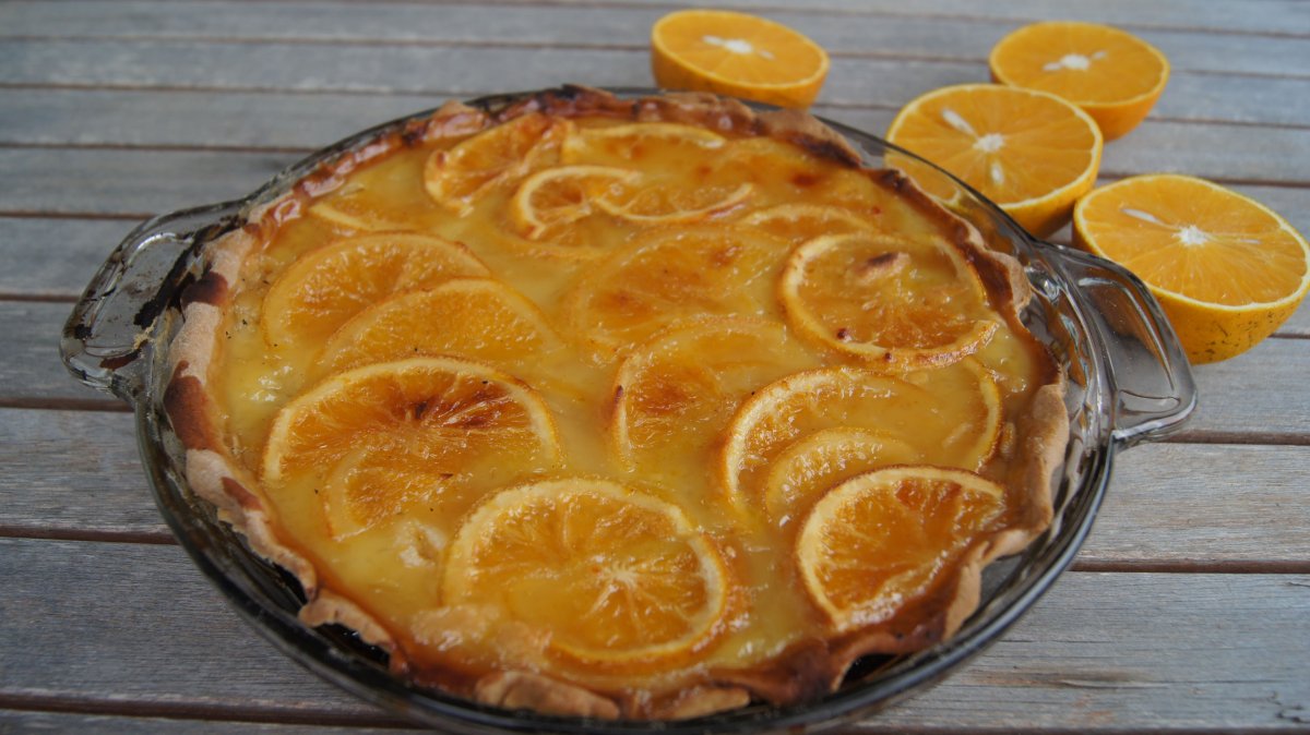 Пирог из творога с апельсинами с дольками апельсина