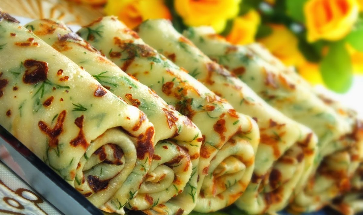 Сырные блины с зеленью