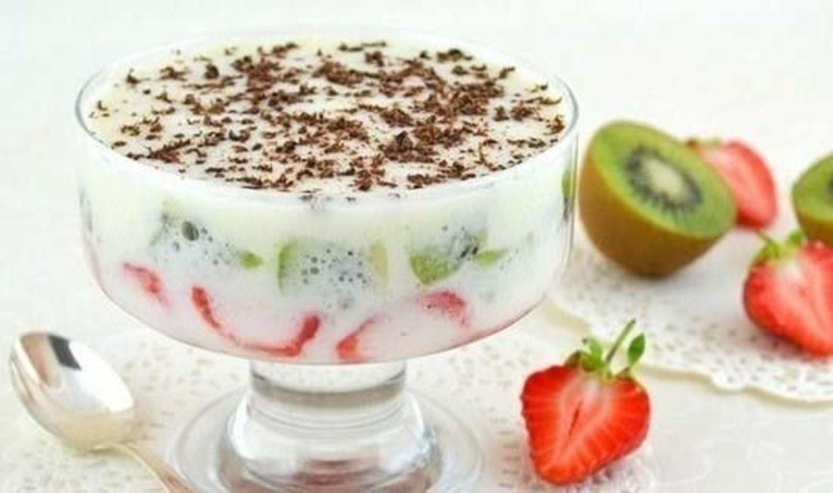 Десерт с зефиром и фруктами