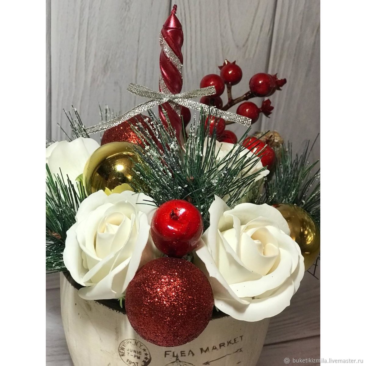 Новогодние букеты из мыльных роз