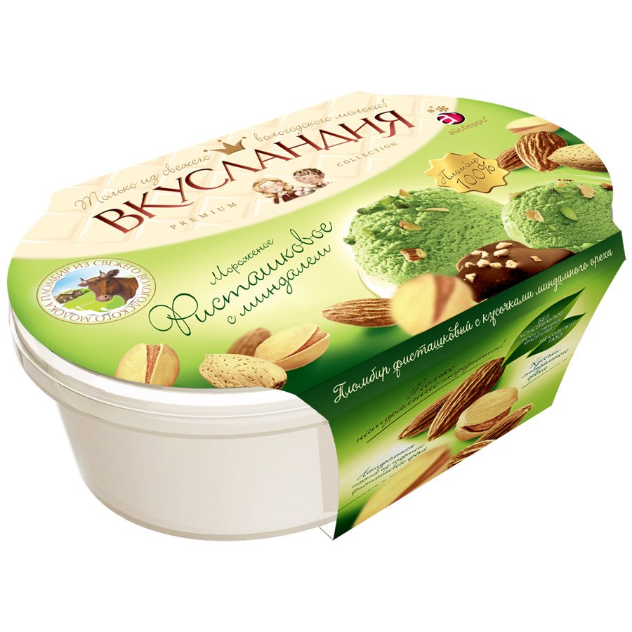 Вкусландия пломбир фисташковое с миндалем 450 г