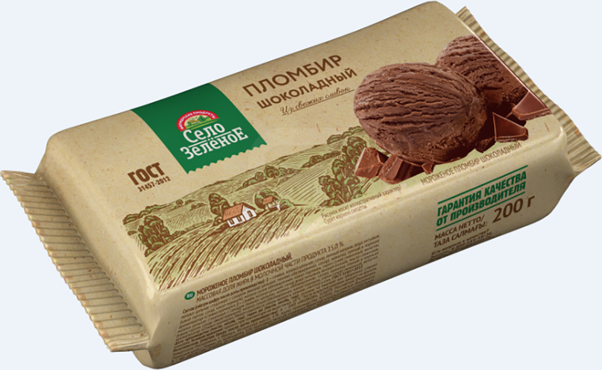 Мороженое село зеленое пломбир шоколадный 15% 280г