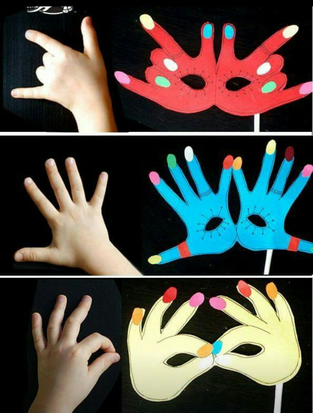Детские маски на 1 апреля. Поделки руками. Ладошки из бумаги. Поделки из ладони. Поделки для детей ладонь.