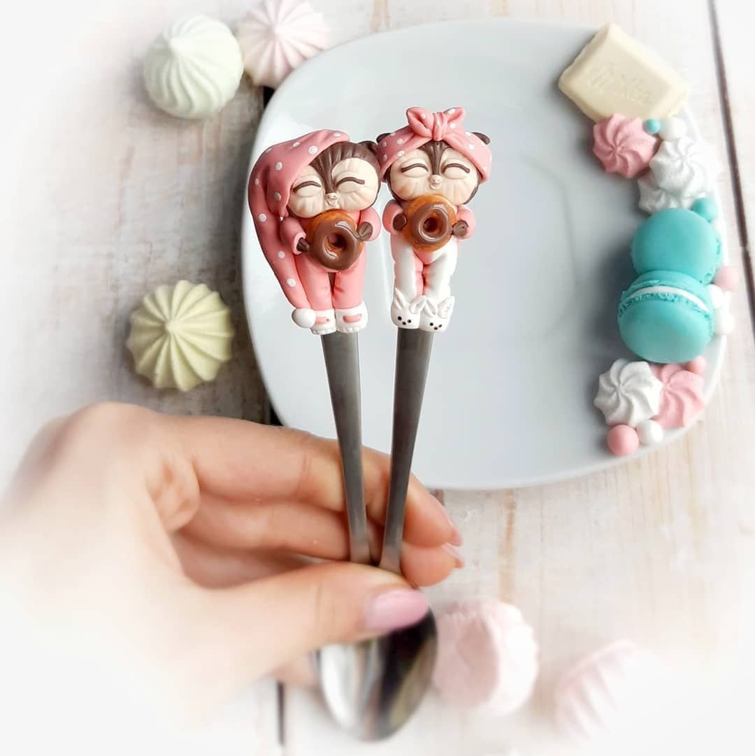 Ложка с совой из полимерной глины
