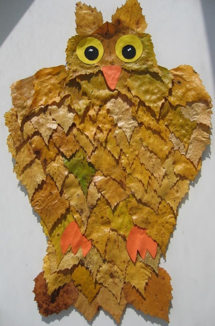 Сова из листьев поделка