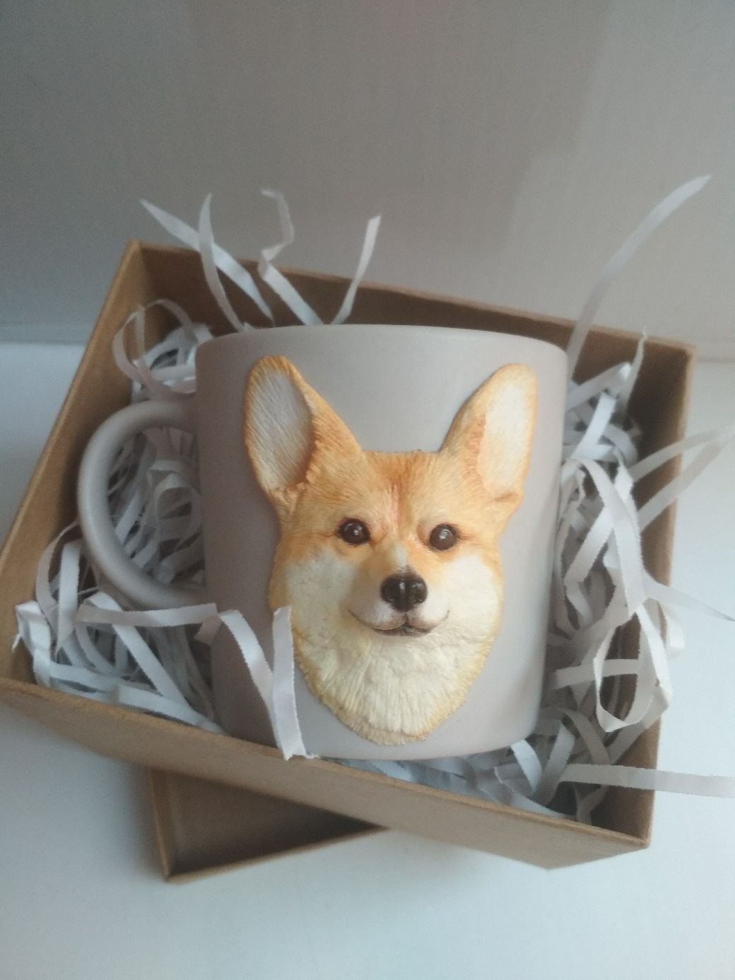 Кружка с корги из полимерной глины