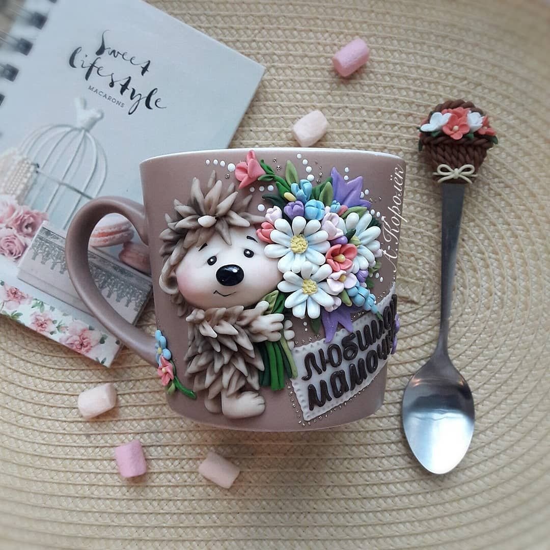 Кружка из полимерной глины для мамы