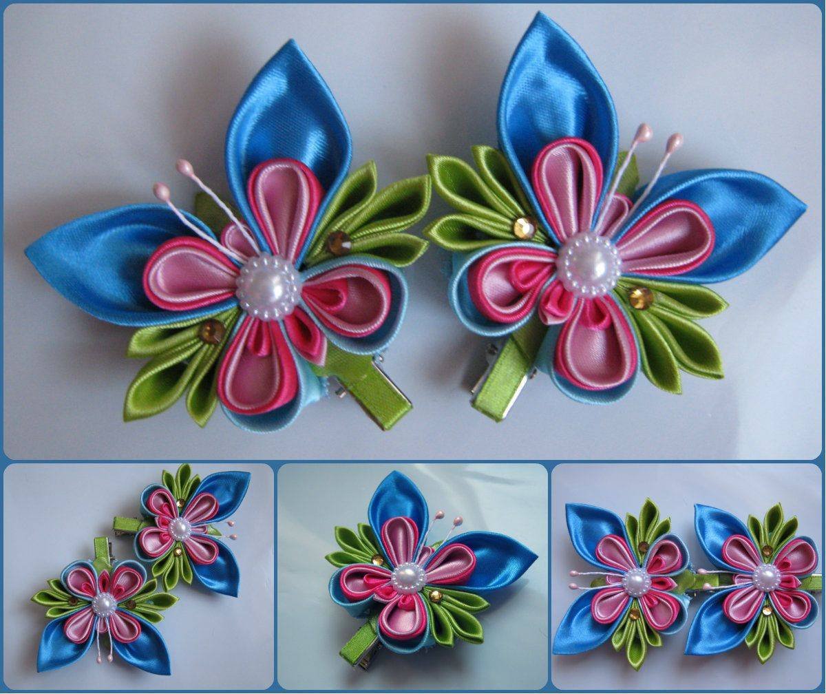 Заколки из атласных лент