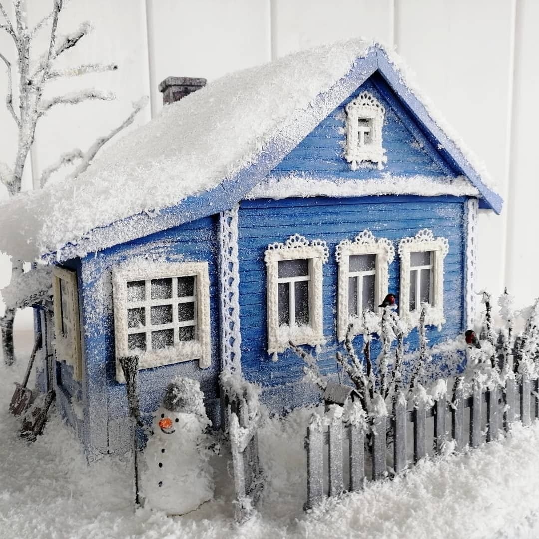 Зимний деревенский домик из картона своими руками / DIY