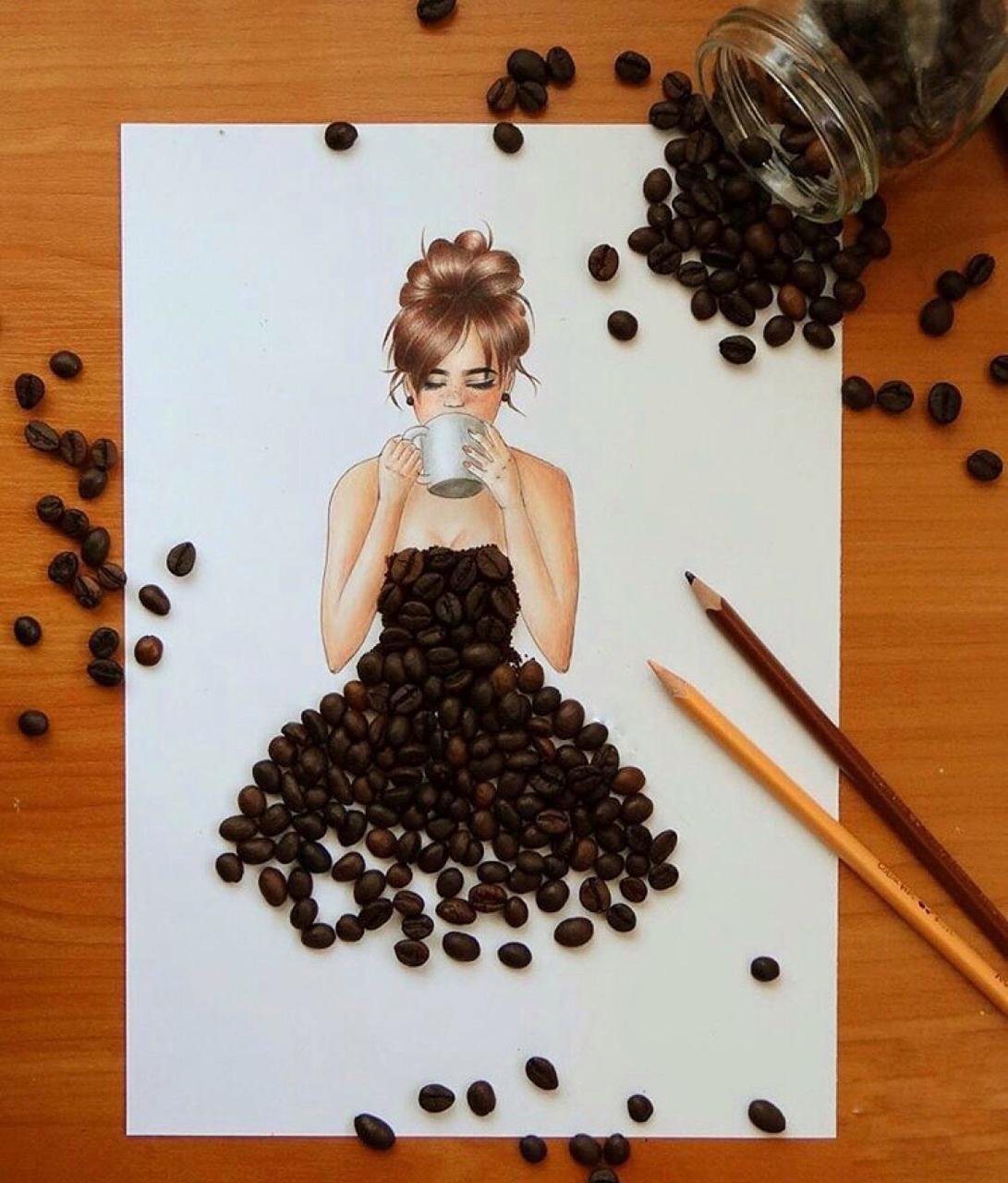 Картина из кофе девушка