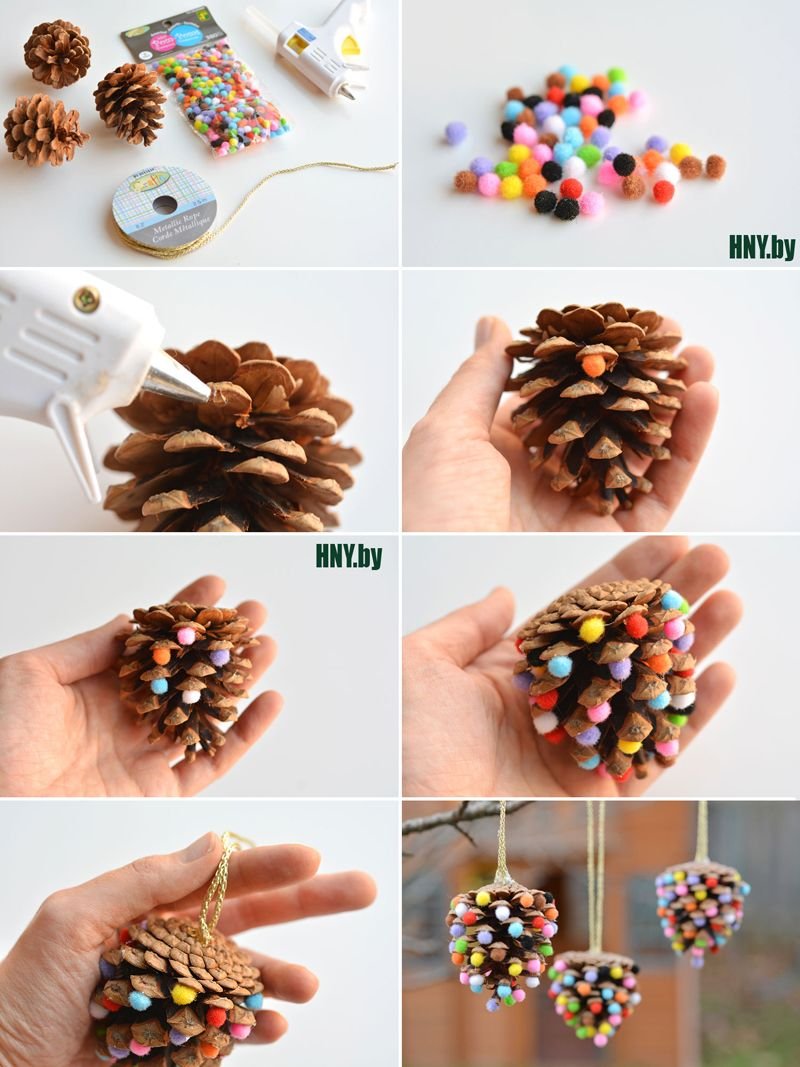 Елочные игрушки из шишек