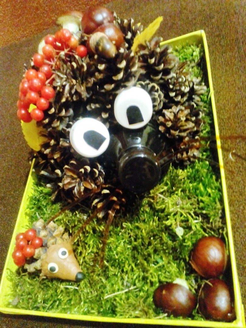 Ежик из бутылки и шишек