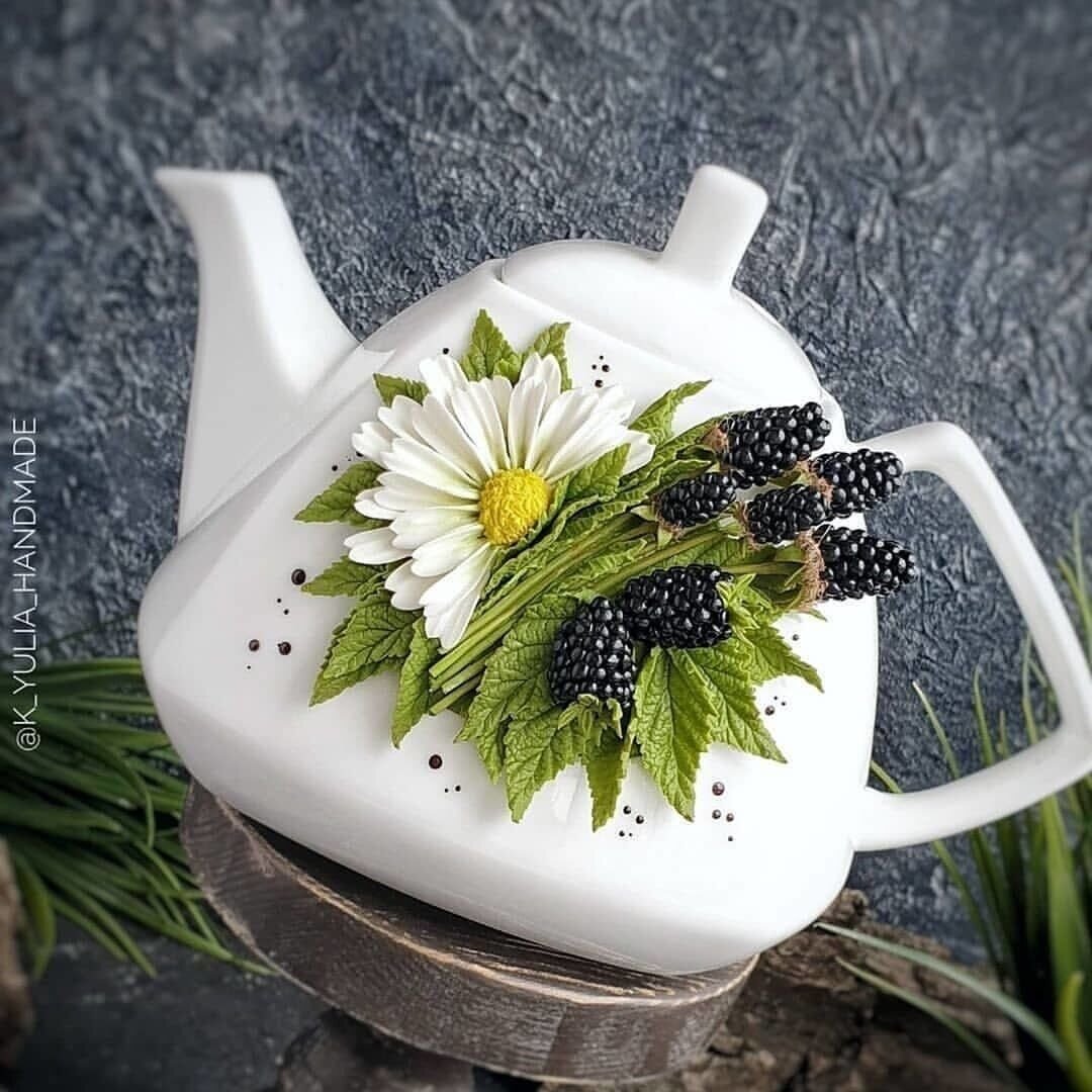 Чайник с цветами поделка