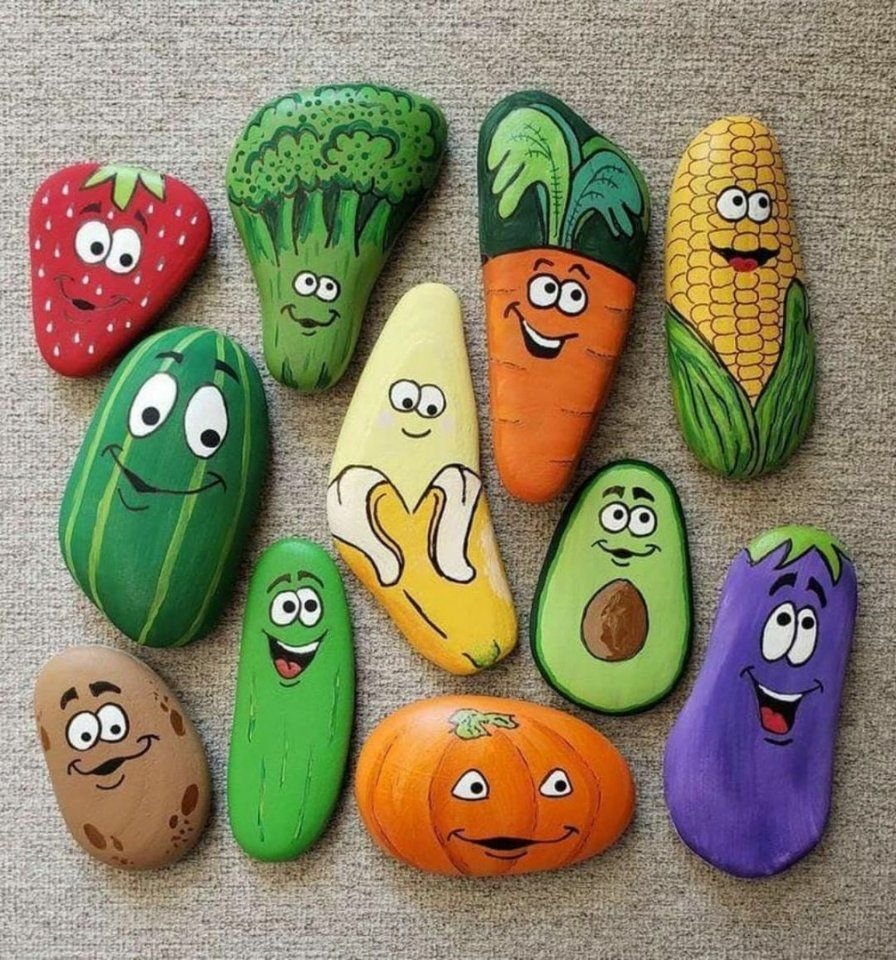 Рисование овощей на камушках