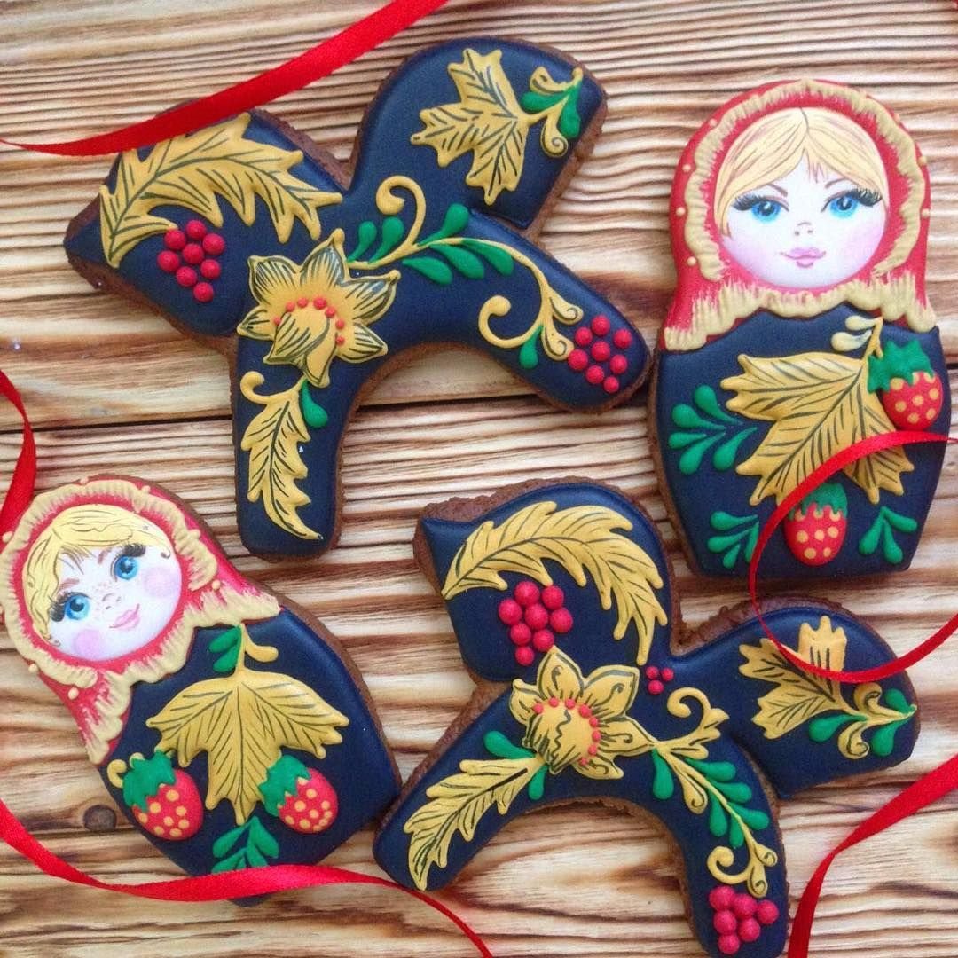 Пряник матрёшка Хохломская роспись