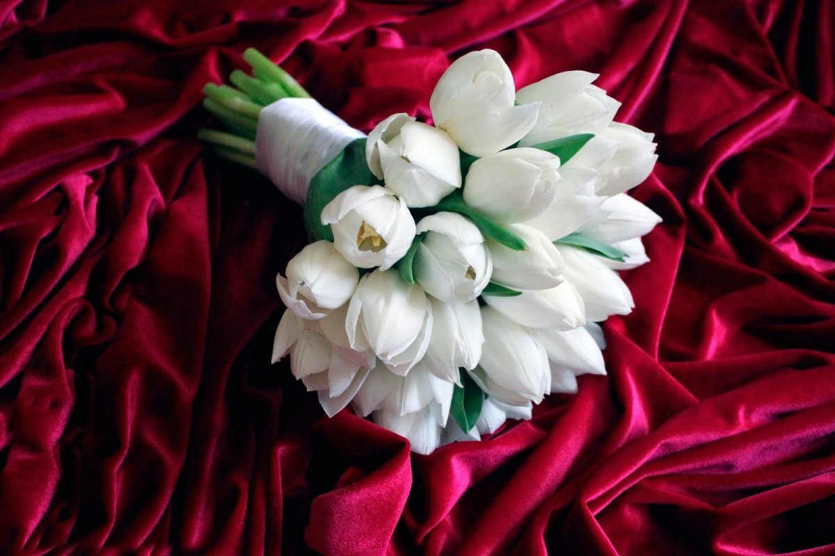 Свадебный букет белые тюльпаны