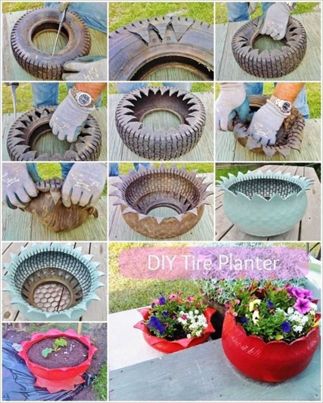 Клумбы из колесных шин