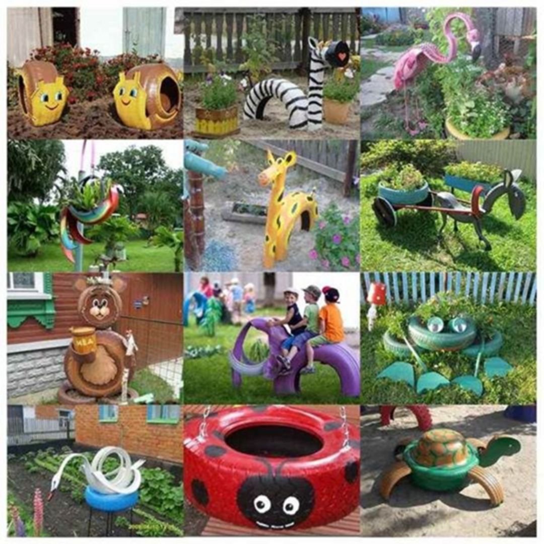 Украшение из колес для сада