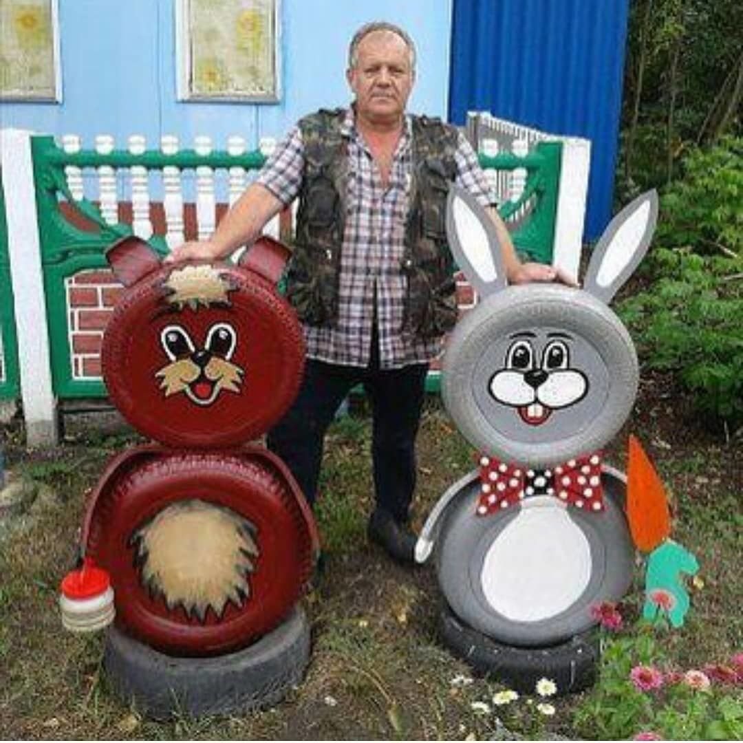 Медведь из шин для сада и огорода