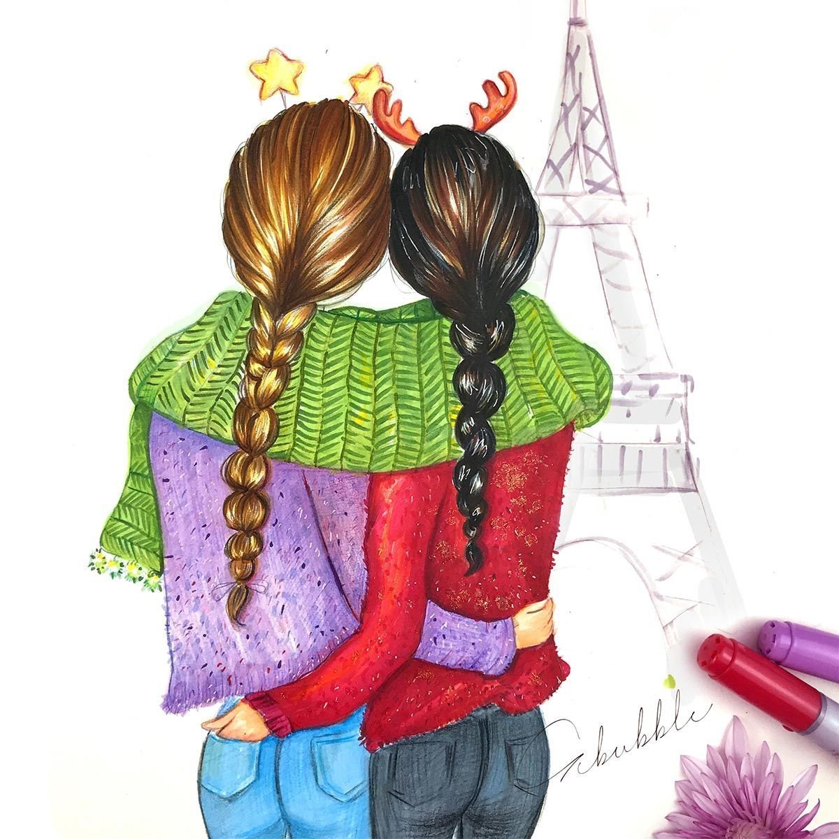 Подруги рисунок