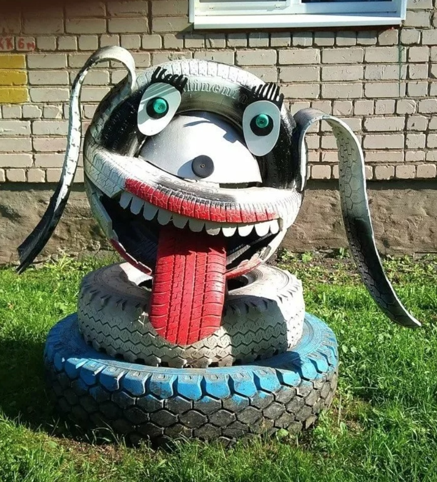 Фигурки из шин для сада