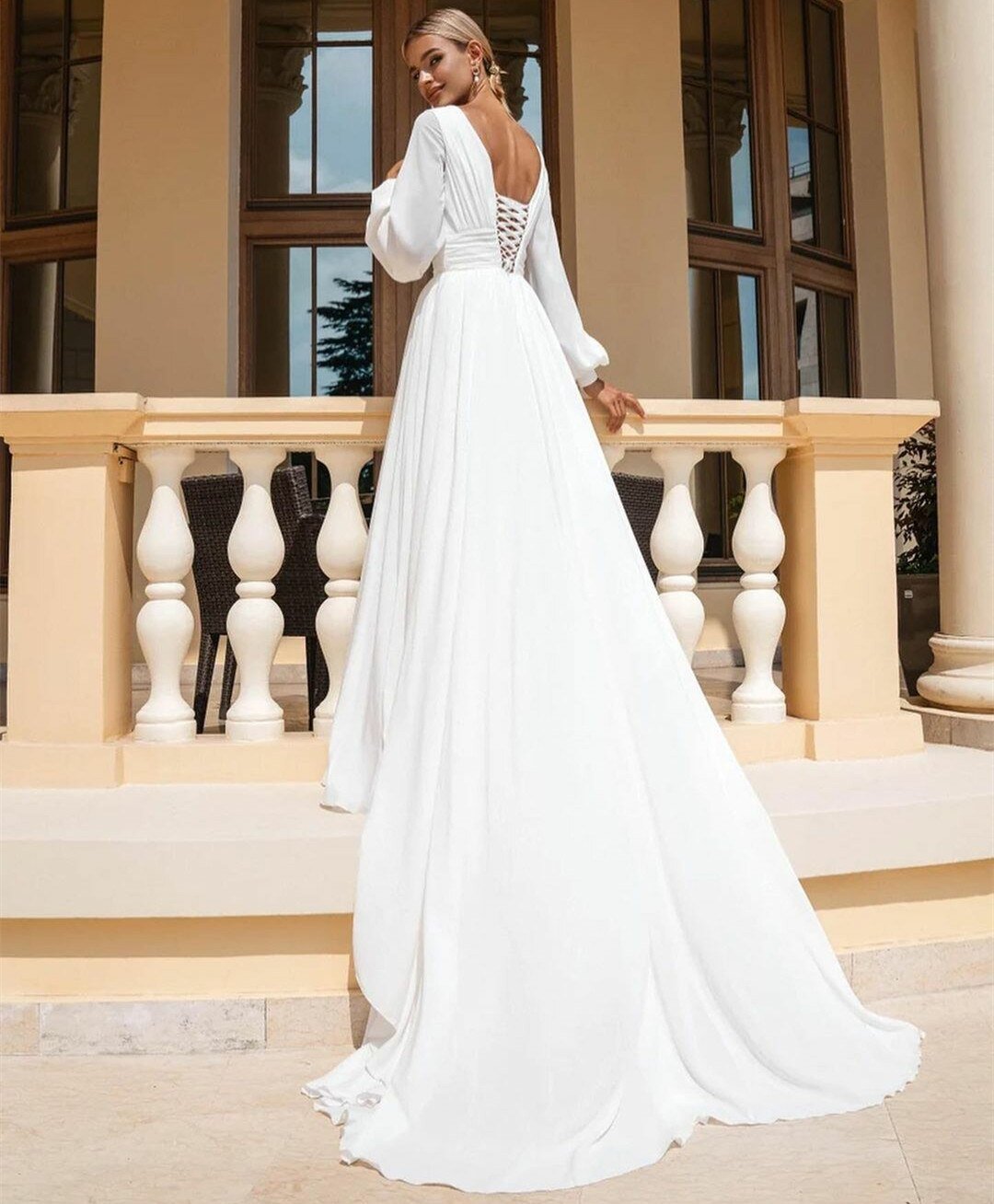 Греческое свадебное платье с рукавами