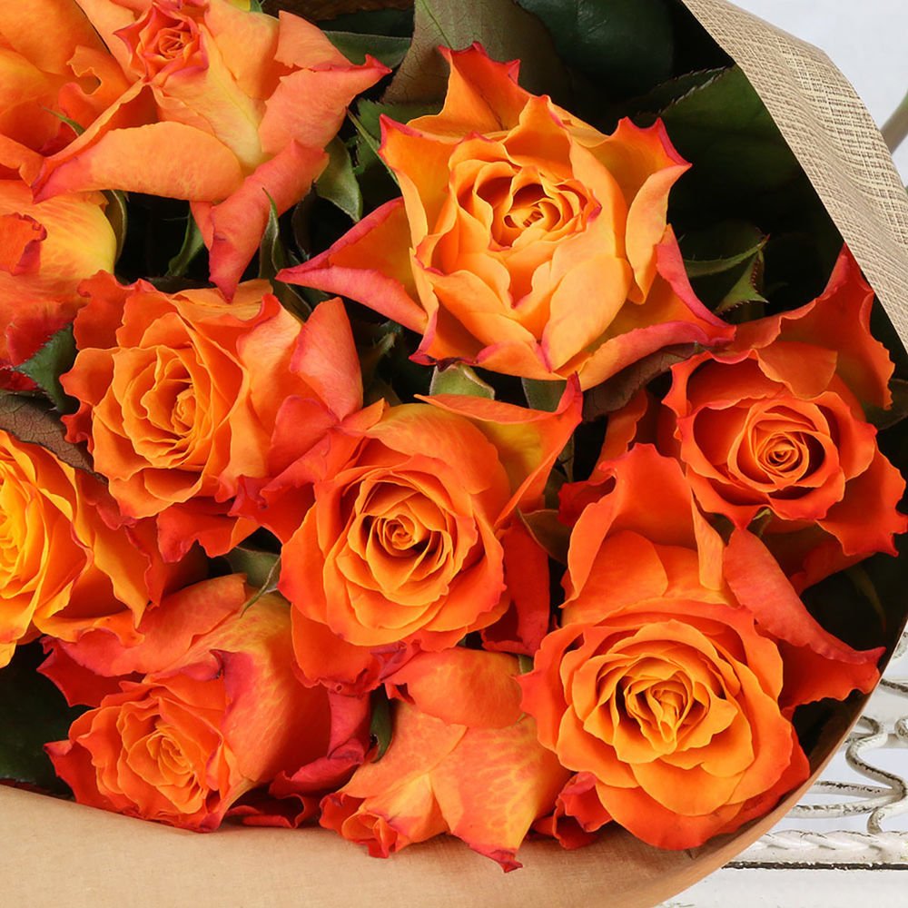 Розы оранжевые с красным букеты