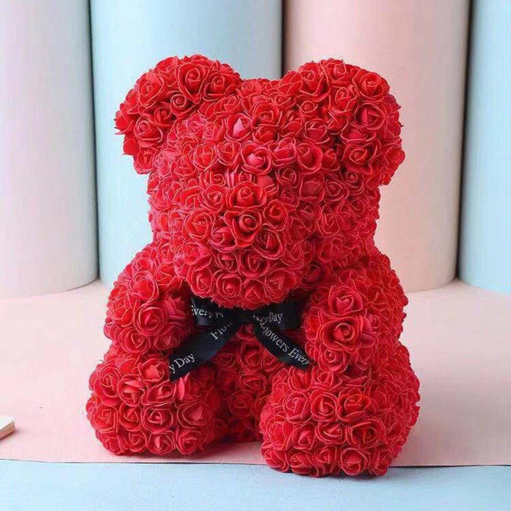 Мишка из роз 3d 40см (красный)