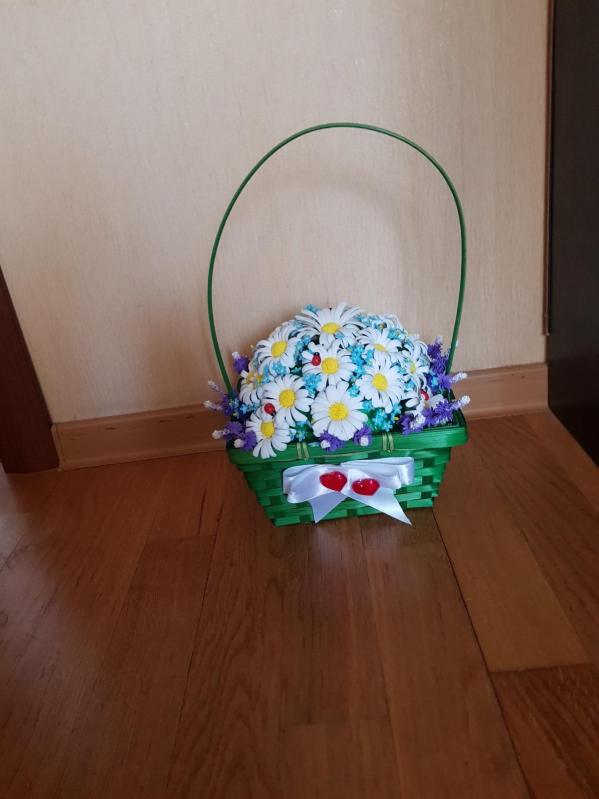 Плетеное лукошко ромашек поделка детская