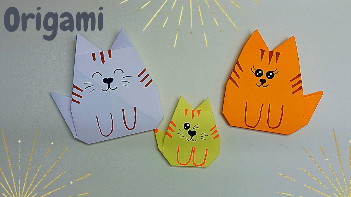 Оригами котик открытка