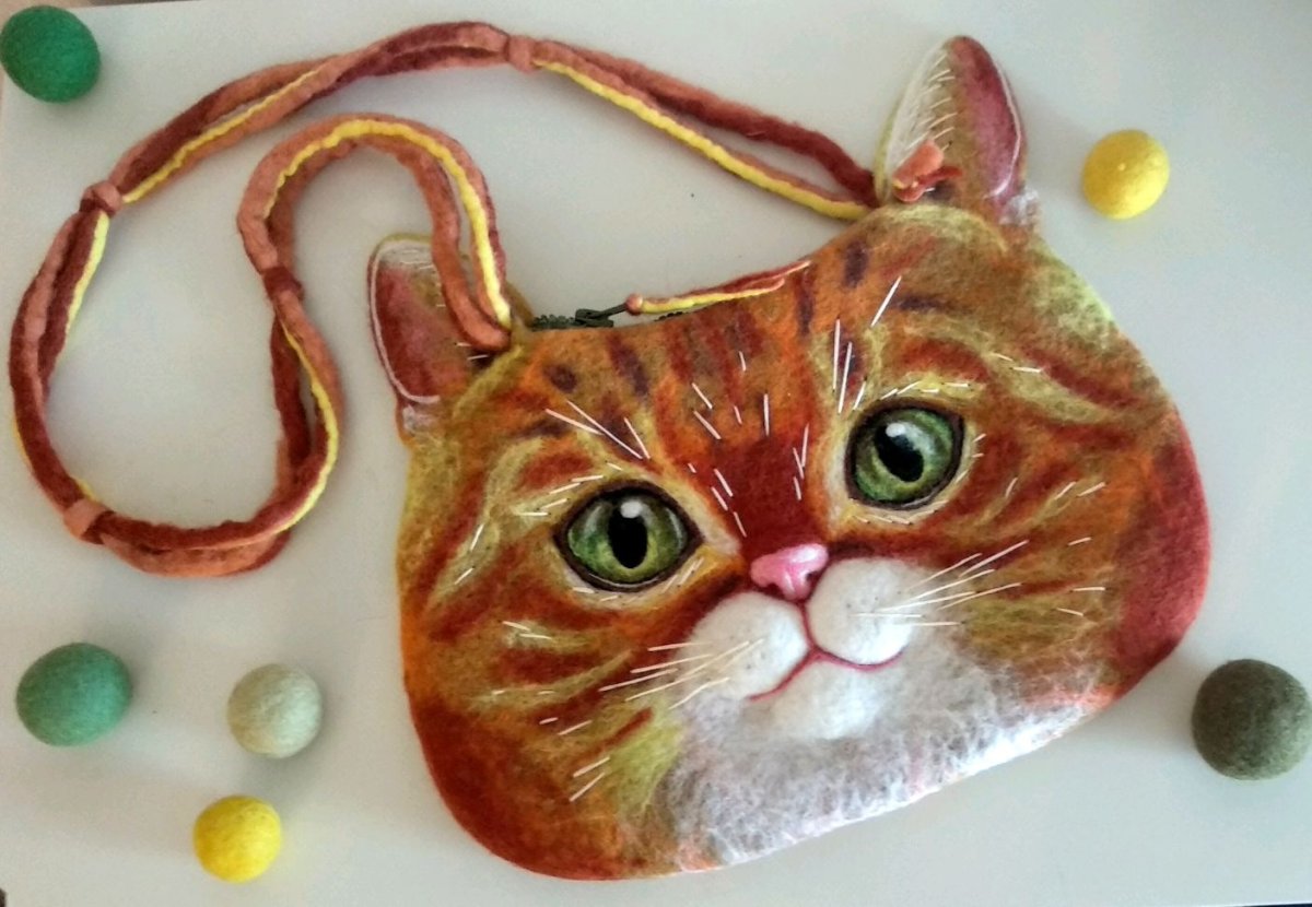 Валяная сумка морды кота