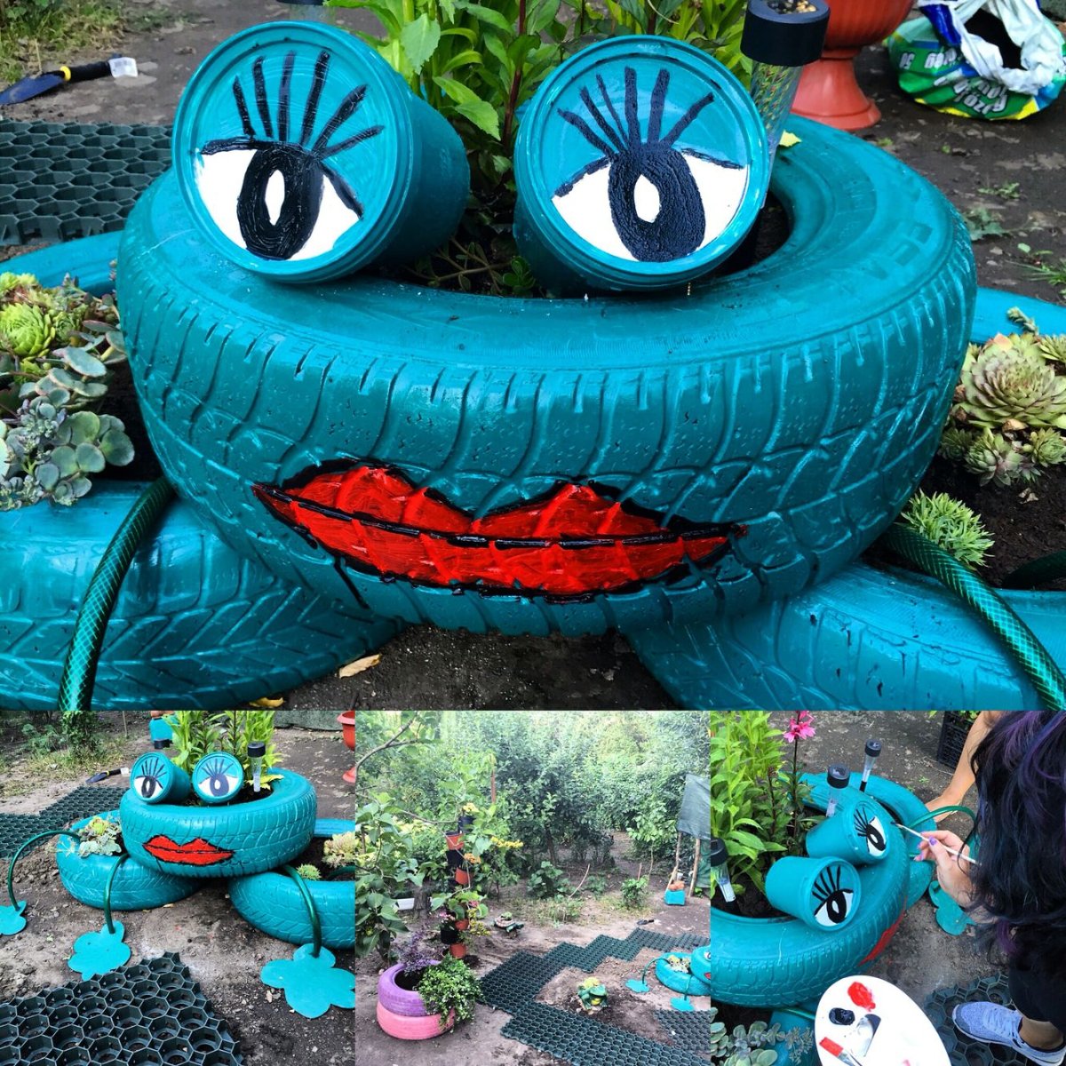 Фигуры из шин для сада