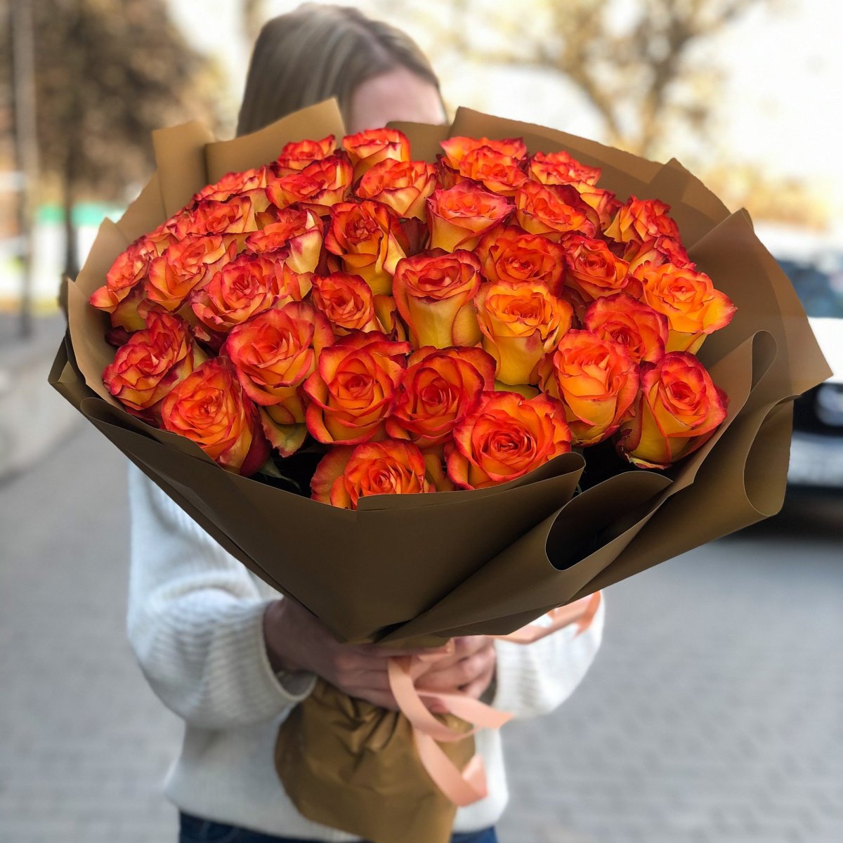 Оранжевые розы букет