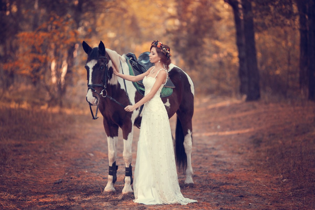 Свадебная фотосессия с лошадьми осенью