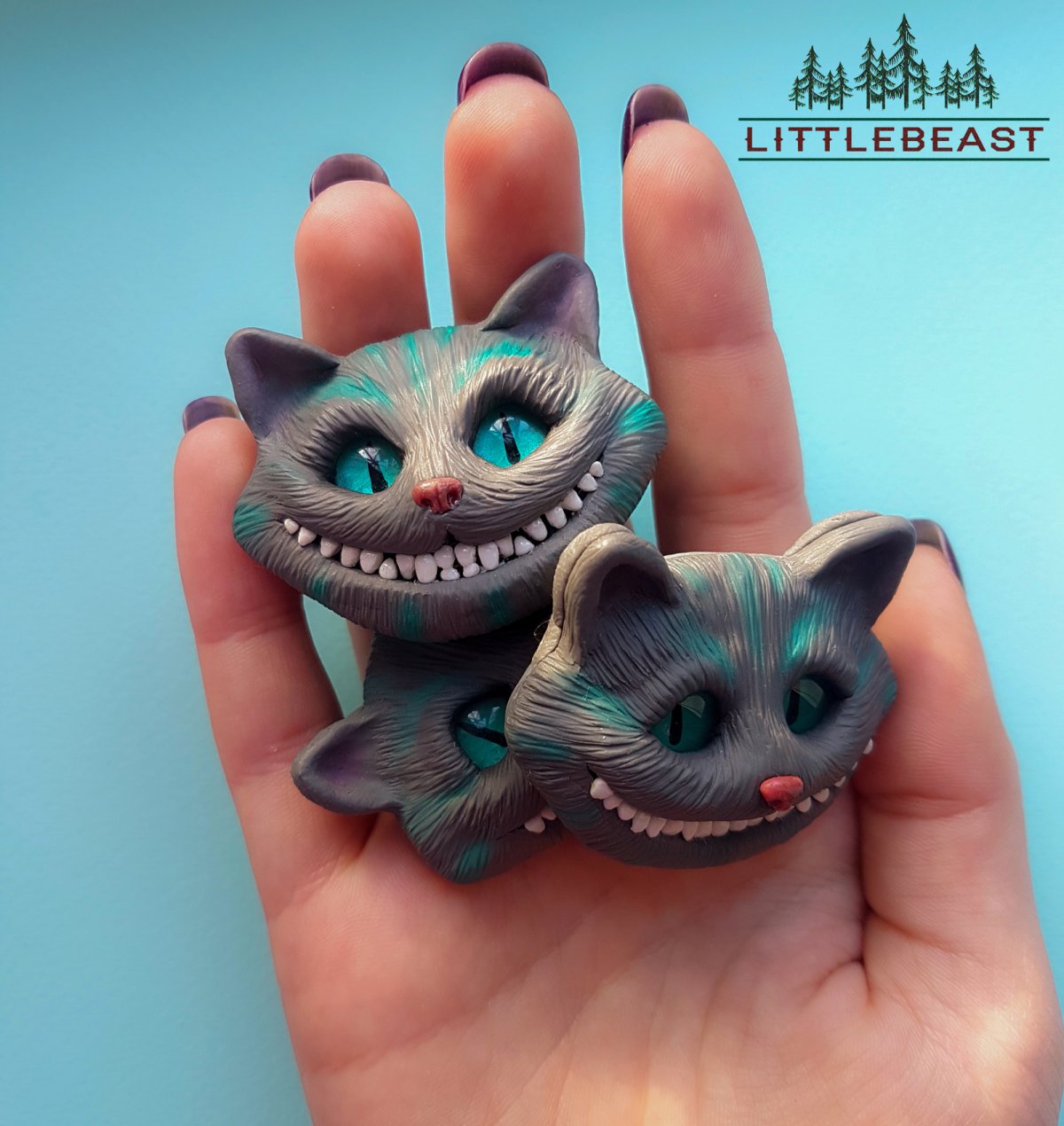 Брошь из полимерной глины Чеширский кот