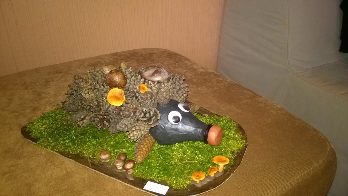 Поделка из мха и шишек в садик
